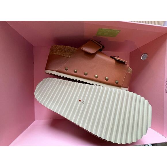 Free People Rule Breaker Platform Sandals in Chestnut Leather 37 NEW - Picture 5 of 5